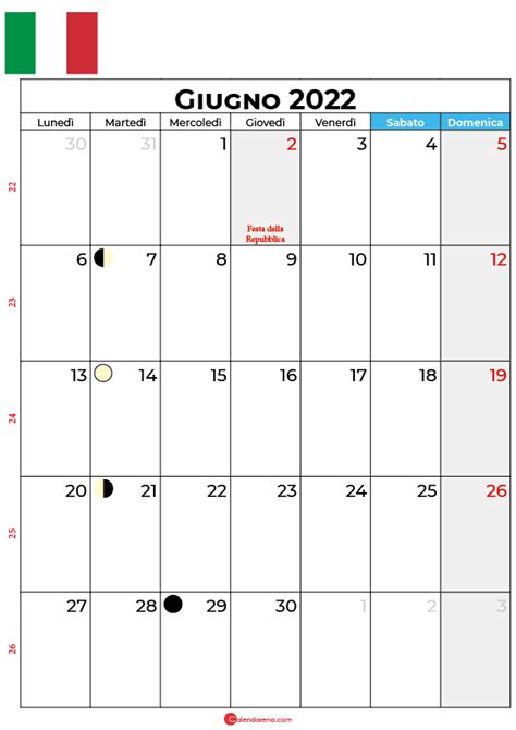 Calendario Giugno 2022 Con Festività