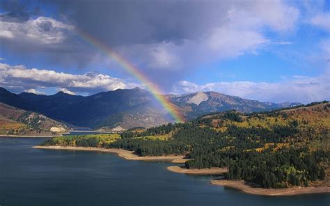 Water Mountain Landscape With Rainbow Idaho Lakes Hd Wallpaper