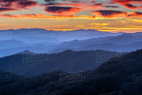 Sunset Over The Great Smoky Mountains From Blue Ridge Parkway Overlook