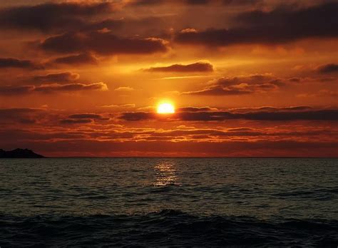 Magnificent Sight Sun Sunrise Clouds Red Sky Sea Hd Wallpaper