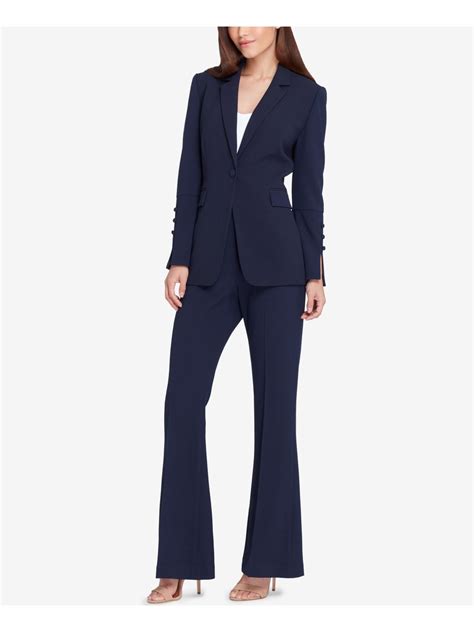 Tahari Womens Navy One Button Pebble Crepe Pant Suit Petites Size 8p