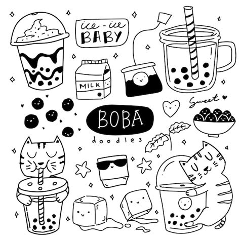 Premium Vector Cute Brown Sugar Boba Milk Tea Drink Doodle Illustration
