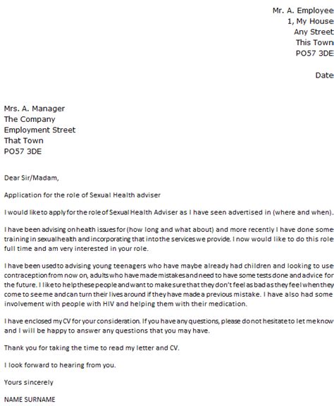 Sexual Health Adviser Cover Letter Example Uk