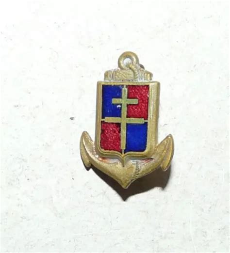 Croix De Lorraine Et Ancre Marine Insigne Ancien En Metal Emaille Eur