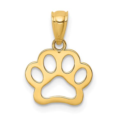 14k Yellow Gold Solid Dog Paw Charm Pendant