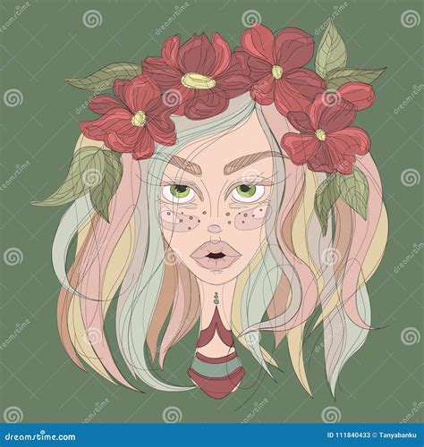 Girl With Colorful Hair And Flower Crown Stock Vector Illustration Of