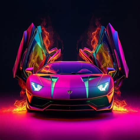 Premium Ai Image Abstract Neon Art Lamborghini With Driver Generative Ai