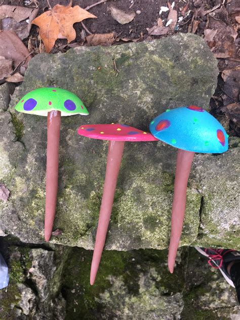 Mushroom Yard Art Three Hand Crafted Ceramic Fairy Garden Mushrooms