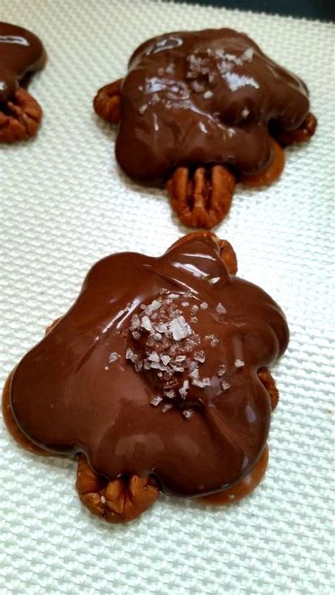 Like most candies with caramel, turtle clusters are fairly sticky, so before placing them in the glassine gift. How to make Homemade Chocolate and Caramel Pecan Turtles ...
