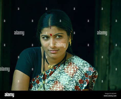 Beautiful Village Woman Wearing Traditional Indian Wear Saree Stock