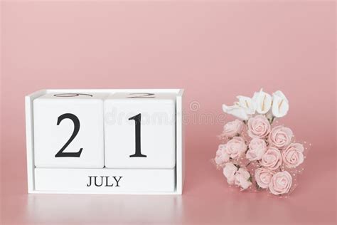 July 21st Day 21 Of Month Calendar Cube On Modern Pink Background
