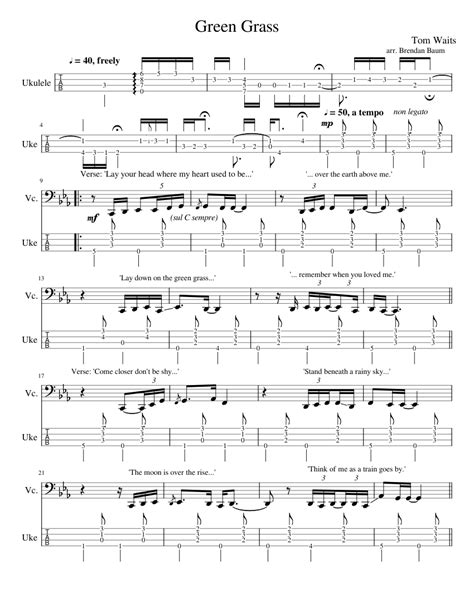 With cary grant, deborah kerr, robert mitchum, jean simmons. Tom Waits Songs: 2. Green Grass Sheet music for Cello, Ukulele (Mixed Duet) | Musescore.com