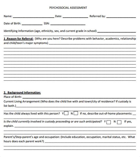 Printable List Of Psychological Assessments Forms And Templates