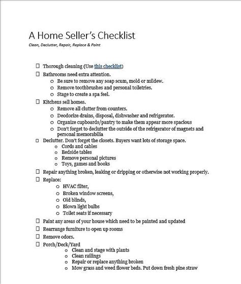 The Sellers Complete Checklist Sellers Checklist Real Estate