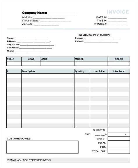 Free 9 Auto Repair Invoice Templates In Ms Word Pdf Excel