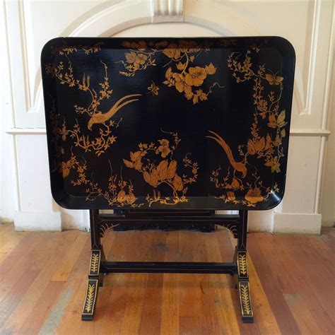 Hosting a party or a holiday dinner? Chinoiserie Toleware Folding Tray Table, Black Lacquer ...