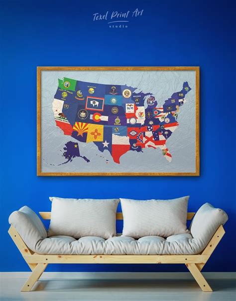 Usa Map With Flags Canvas Wall Art Texelprintart Canvas Wall Art