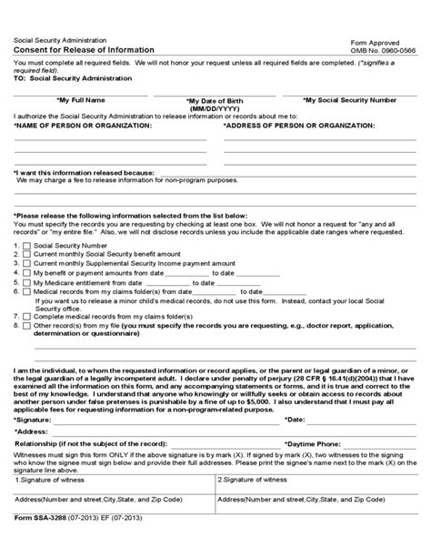 Form Ssa 3288 Consent For Release Of Information Free Download