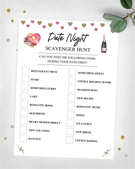 Date Night Scavenger Couples Night Instant Digital Printable Game