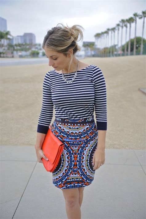 A floral/paisley, a geometric, a stripe, and a solid. /cupcakes and cashmere | Stripes fashion, Fashion, Style