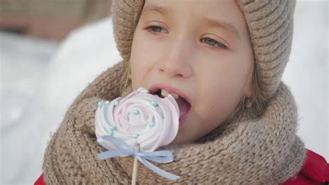 Adorable Little Girl Having Huge Lollipop On Stock Footage Sbv