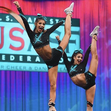 Two Cheerleaders Perform On Stage During A Competition
