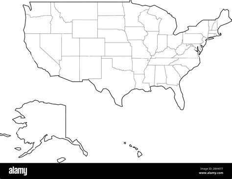 Blank Black Vector Outline Map Of Usa United States Of America Stock