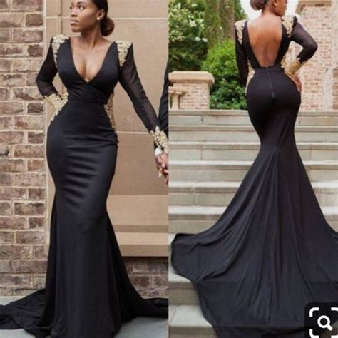 Floor Length Black Prom Dress With Slitwedding Reception Etsy
