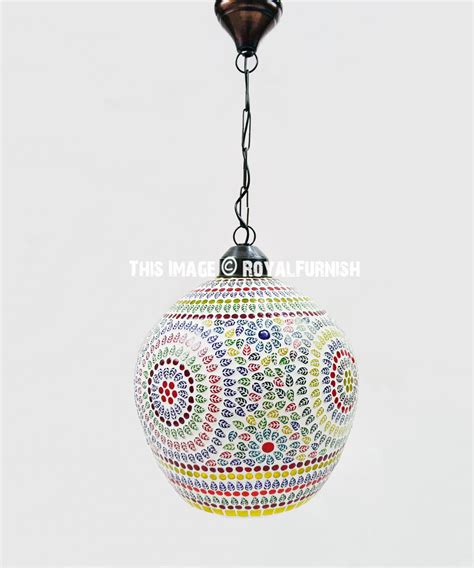 Matte White Cirque Boho Mosaic Glass Hanging Pendant Light