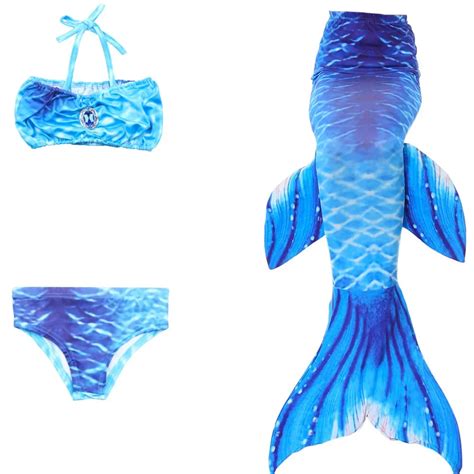 New 3pcs Girl Kids Mermaid Tail Swimmable Bikini Set Bathing Suit Fancy