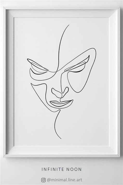 abstract face line art single line drawing minimal digital poster line drawing print female line