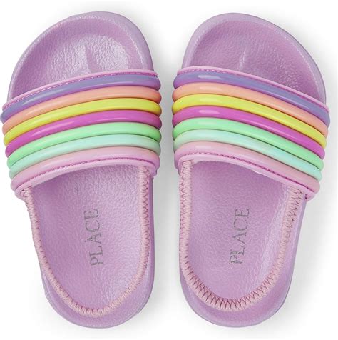 The Childrens Place Baby Girls Rainbow Stripe Slide Sandals Slipper