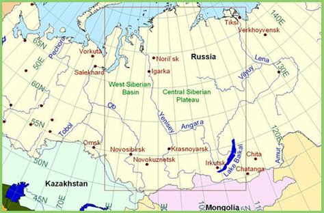 Location Of The Angarayenisei River System In Central Siberia Russia