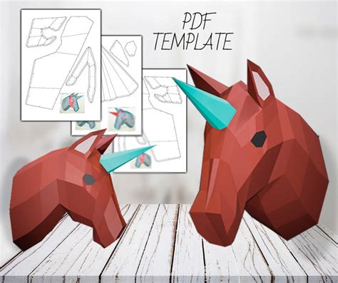 Pdf Template Papercraft 3d Unicorn 3d Origami Pdf Etsy