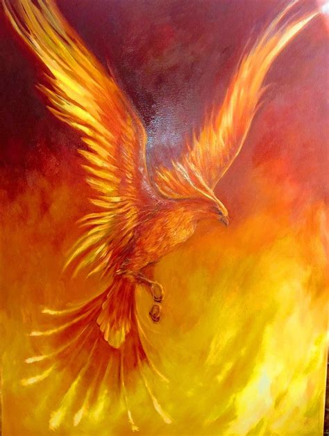 Oil Paintings By Lyseiko Nataliya 55×70cm Phoenix Painting Phoenix Artwork Wolf Painting Bird