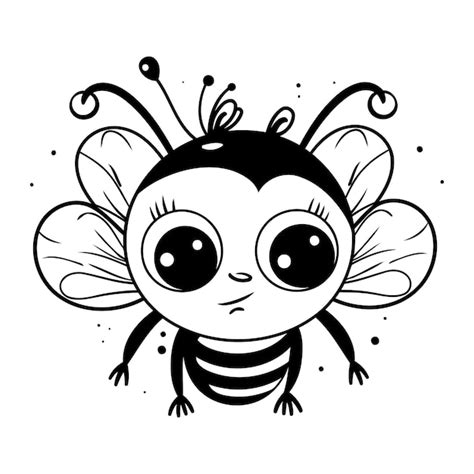 Premium Vector Cute Cartoon Bee Black And White Vector Illustration