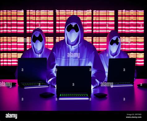 Modernized Hackers Wearing Hoodies Concept Of Hacker Group