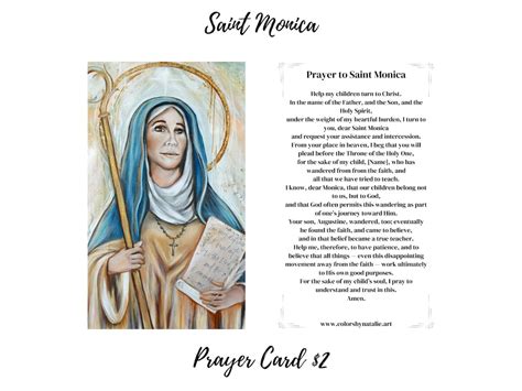 Saint Monica Prayer Card St Monica Prayer Prayer To St Monica