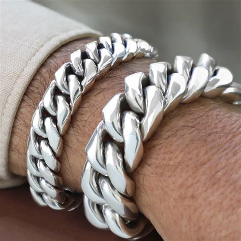 Solid 925 Sterling Silver Thick Men Bracelet 12 20 Mm Vy Jewelry
