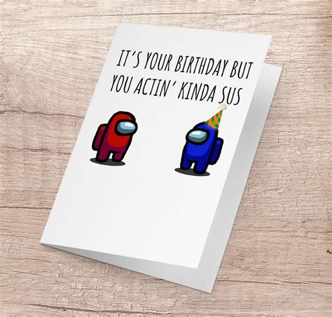 Among Us Birthday Card Kinda Sus Meme Funny Birthday Card Etsy