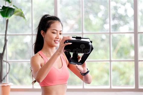 Exercise At Home E Sport Happy Asian Girl Playing Vr While Workout