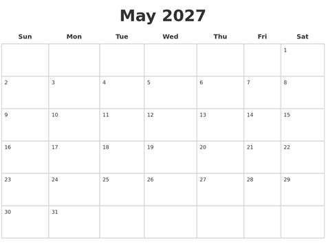 March 2027 Calendar Maker