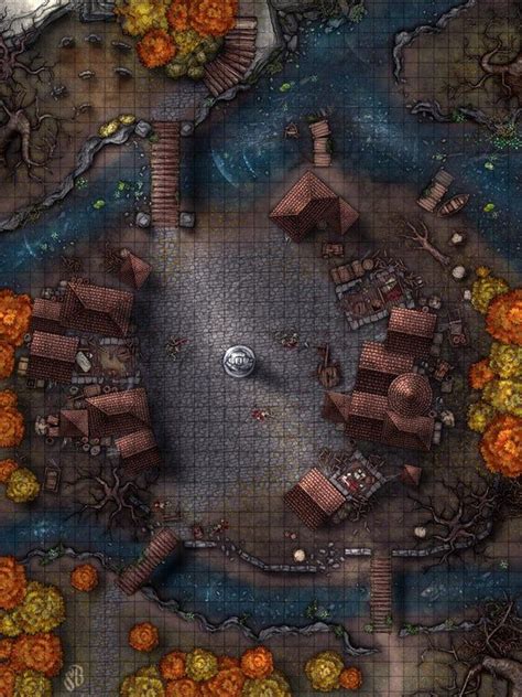 The Cursed Village 35x46 Battlemap Dndmaps In 2021 Fantasy City