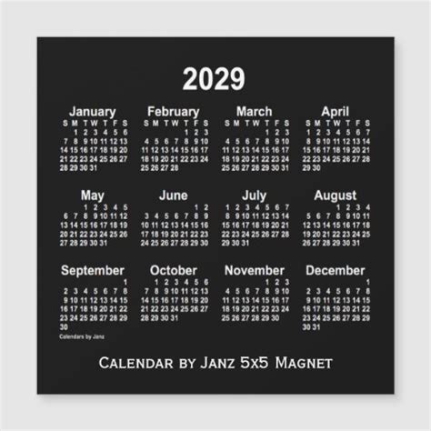2029 Neon White Calendar By Janz 5x5 Magnet Zazzle