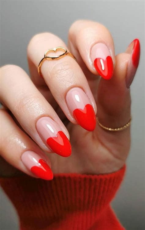 42 Cute Valentines Day Nails For 2022 Red Love Heart French Tips