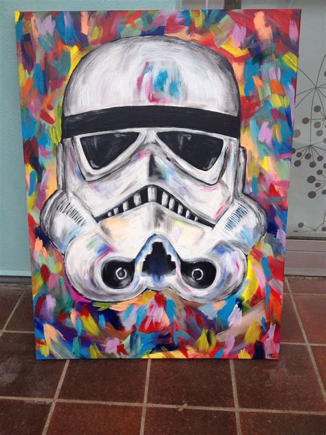 Stormtrooper Acrylic Painting On Canvas Colourful Black And White