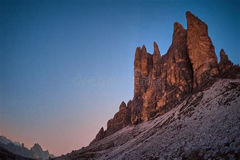 Sunset In Dolomiti At Tre Cime De Lavaredo Stock Image Image Of