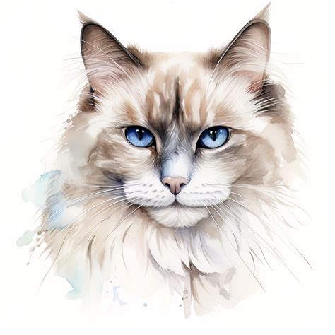 Artstation Ragdoll Cat Portrait Watercolor Painting
