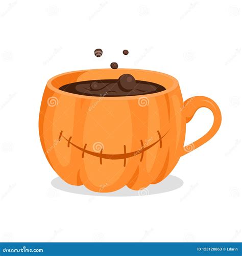 Coffee Cup In Form Of Pumpkin Happy Halloween Stock Vector