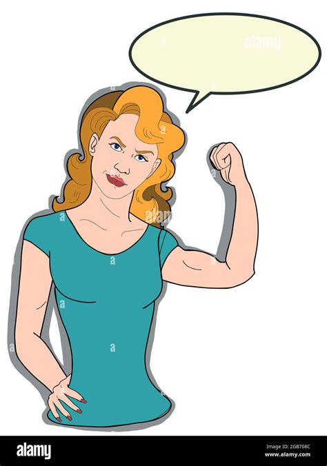 Cartoon Pop Art Strong Woman Blonde Hair Characters Strong Arms